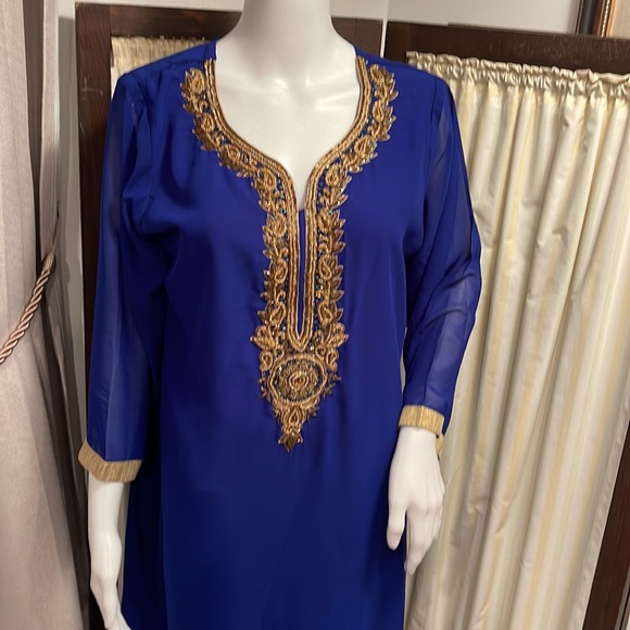 DAMINIS DRESS SIZE 42 ROYAL BLUE GOLD STITCHING & BEADING - Picture 2 of 7